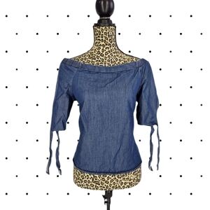 VERA MODA Denim Off-Shoulder Blouse with ties SIZE S (fits med too)